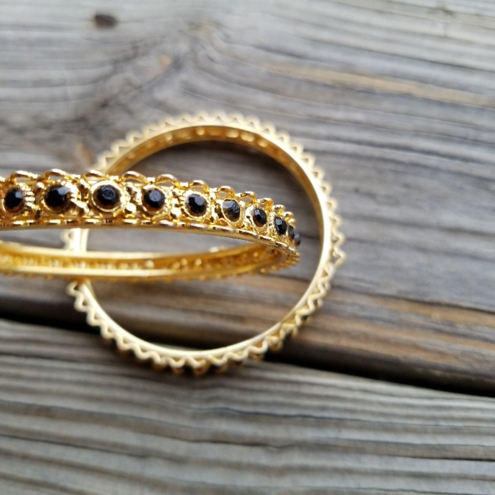 Indian Bollywood Gold Black Jeweled Bangles